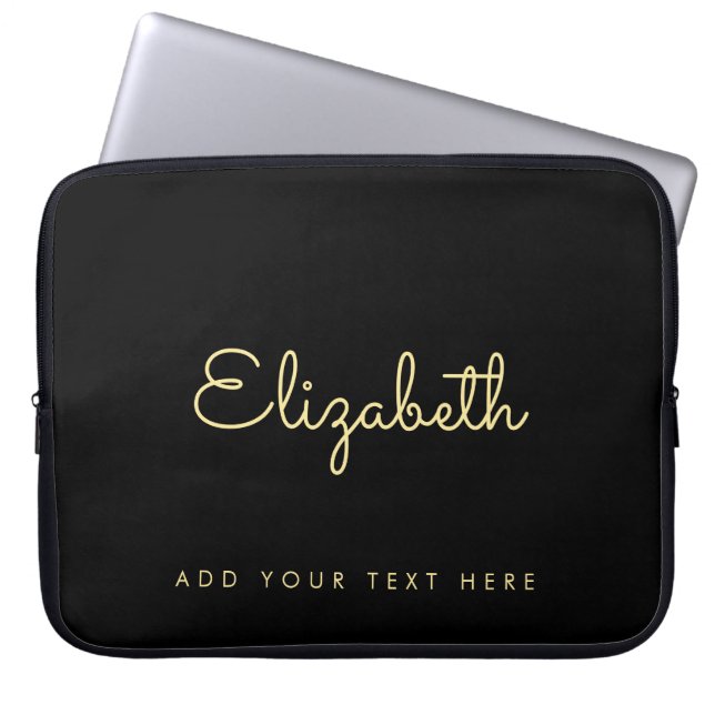 Elegant Faux Guld & Black Typography Namn Laptop Fodral (Framsidan)