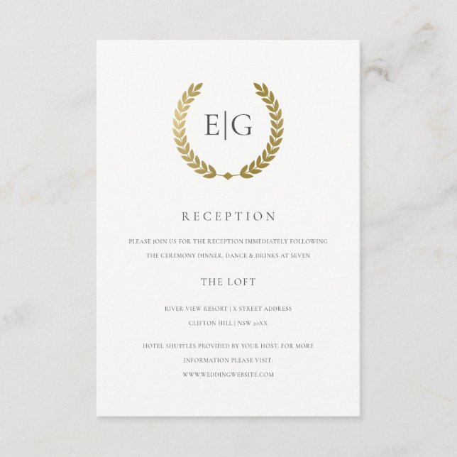 ELEGANT FAUX GULD BLOMMIGT LAUREL WREATH RECEPTION TILLÄGGSKORT (Framsida)