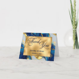 Elegant Faux Guld, Blue & White Bröllop Tack Kort