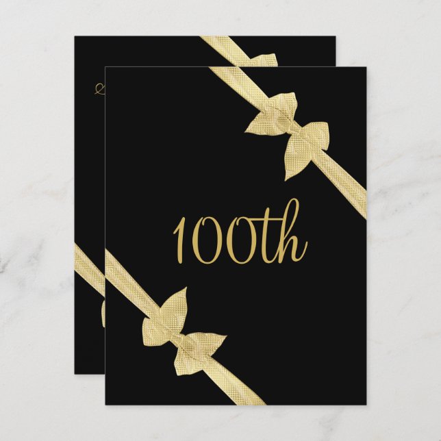 Elegant Faux Guld Bows 100:e födelsedagen Inbjudningar (Fram/baksida)