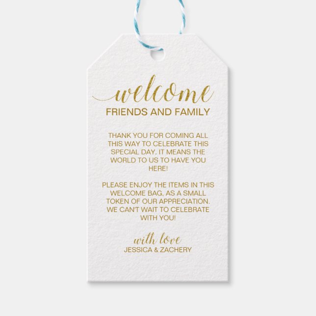 Elegant Faux Guld Bröllop Välkomstord Basket Presentetikett (Framsidan)