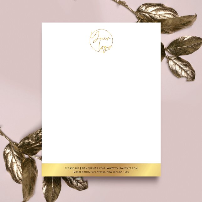 Elegant Faux Guld Company Logotyp Luxury Business Brevhuvud (Impress with this faux gold business letterhead design with space for your logo at the top)