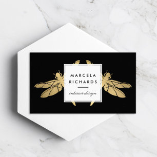 Elegant Faux Guld Dragonfly Duo på Black Visitkort