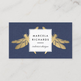 Elegant Faux Guld Dragonfly Duo på flottan Linen Visitkort