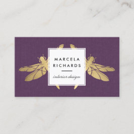 Elegant Faux Guld Dragonfly Duo på Lila Linen Visitkort