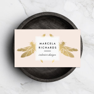 Elegant Faux Guld Dragonfly Duo på Rosa Visitkort