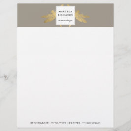 Elegant Faux Guld Dragonfly Duo på Taupe Brevhuvud