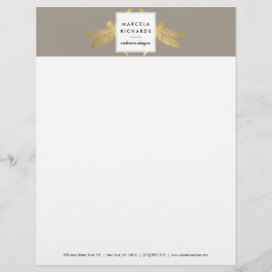 Elegant Faux Guld Dragonfly Duo på Taupe Brevhuvud