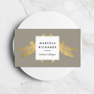 Elegant Faux Guld Dragonfly Duo på Taupe Visitkort