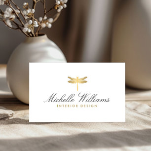 Elegant Faux Guld Dragonfly Logotyp på White Visitkort