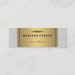 Elegant Faux Guld etikett Vita läder Mini Visitkort