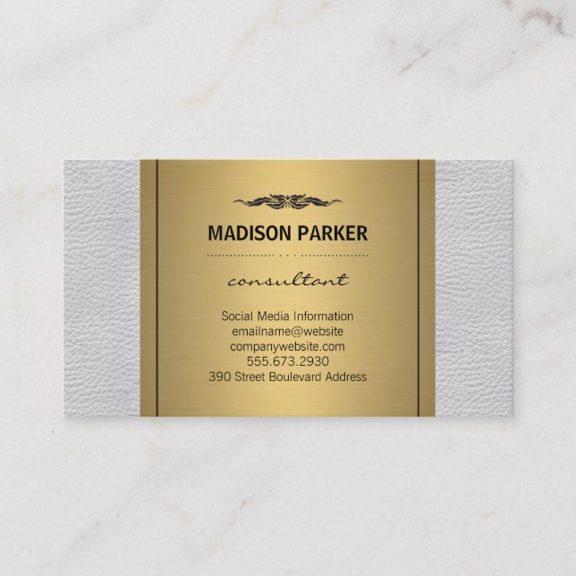 Elegant Faux Guld etikett Vita läder Visitkort (Framsida)