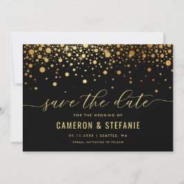 Elegant Faux Guld Foil Confetti Modern Black Spara Datumet