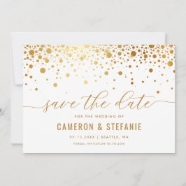 Elegant Faux Guld Foil Confetti Modern White Spara Datumet