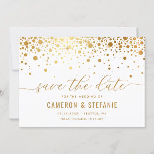 Elegant Faux Guld Foil Confetti Modern White Spara Datumet