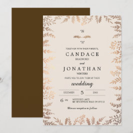 Elegant Faux Guld Foliage Bröllop Inbjudningar