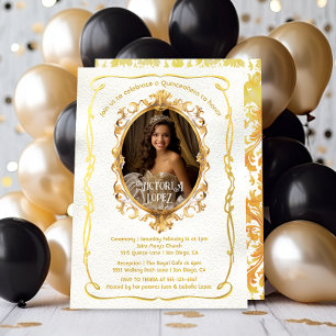 Elegant faux guld fotot royal quinceanera-födelsed inbjudningar