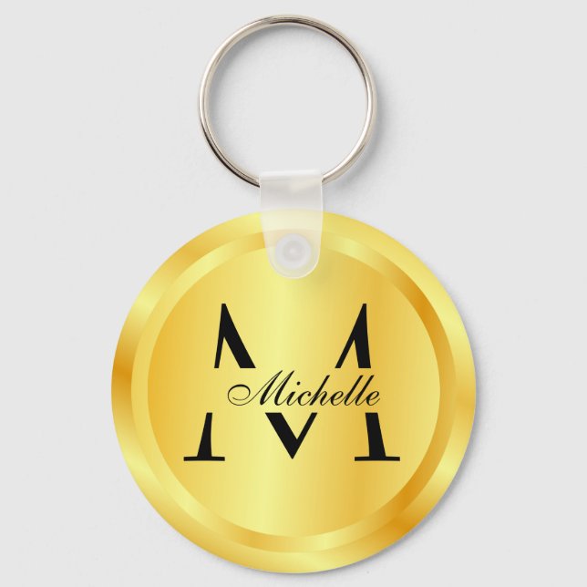 Elegant Faux Guld Glamor Monogram-mall Keycha Nyckelring (Framsida)