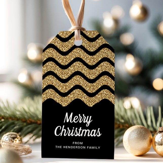 Elegant Faux Guld Glitter God jul Presentetikett (Elegant Faux Gold Glitter Merry Christmas Gift Tags)