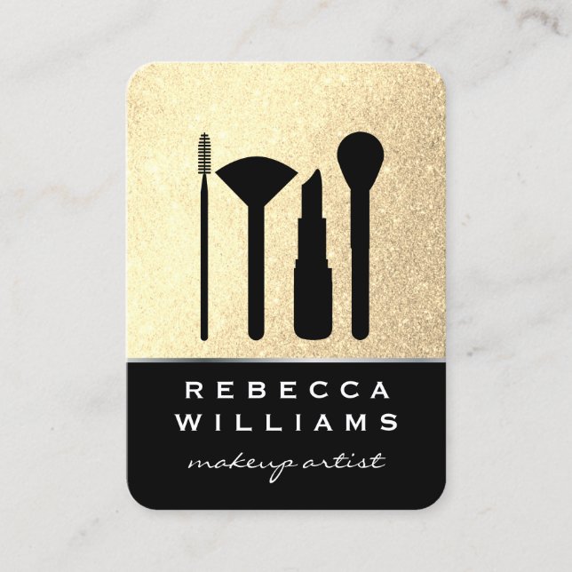 Elegant Faux Guld Glitter Makeup set/Black Visitkort (Framsida)