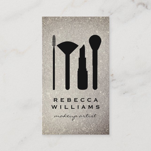 Elegant Faux Guld Glitter Makeup-set Visitkort (Framsida)
