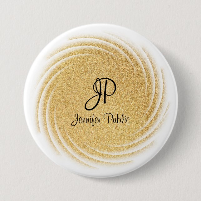 Elegant Faux Guld Glitter Monogram-mall Knapp (Framsida)