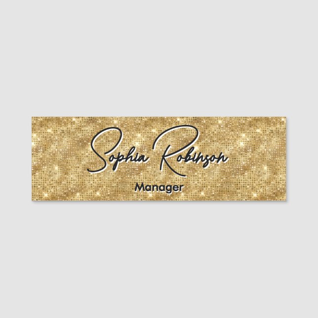 Elegant Faux Guld Glitter Namn bricka Namnbricka (Framsida)