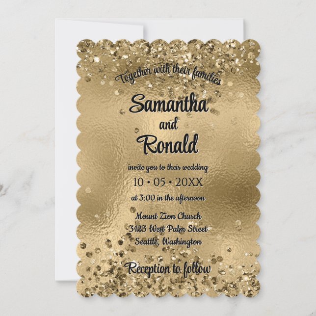 Elegant Faux Guld Glitter och Foil Bröllop Inbjudningar (Framsida)