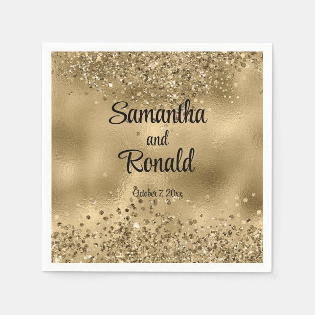 Elegant Faux Guld Glitter och Foil Bröllop Pappersservett (Framsidan)