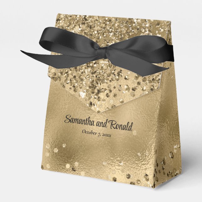 Elegant Faux Guld Glitter och Foil Bröllop Presentaskar (Framsidan Sidan)