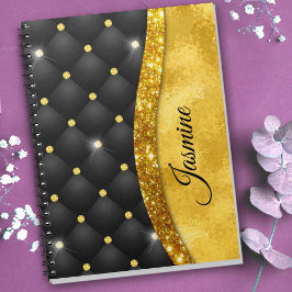 Elegant faux Guld glitter svartdiamant monogram Anteckningsbok