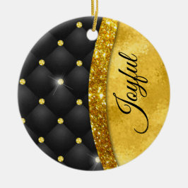 Elegant faux Guld glitter svartdiamant monogram Julgransprydnad Keramik