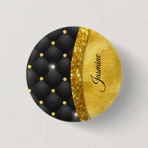 Elegant faux Guld glitter svartdiamant monogram Knapp