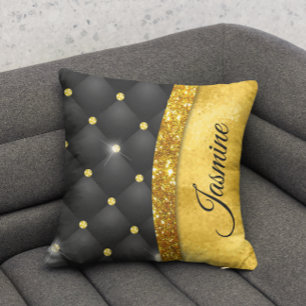 Elegant faux Guld glitter svartdiamant monogram Kudde