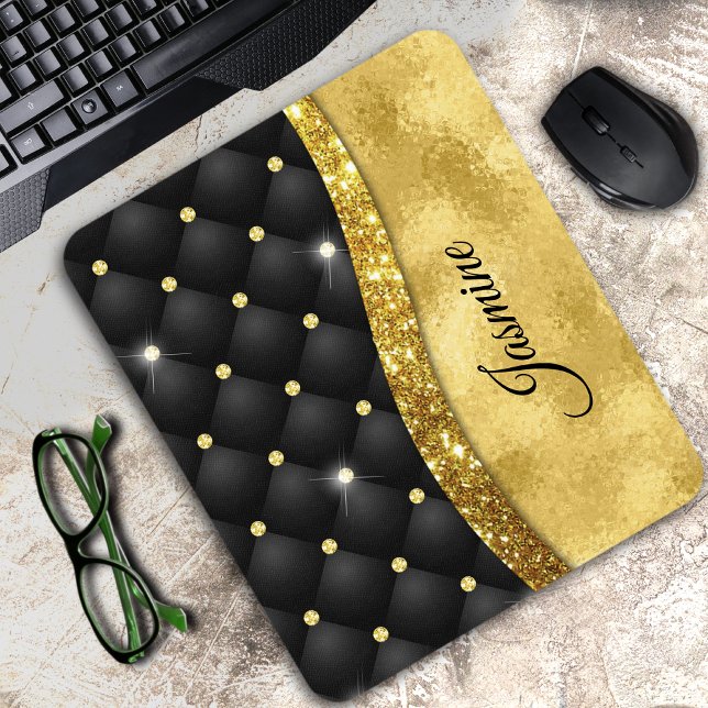 Elegant faux Guld glitter svartdiamant monogram Musmatta (Skapare uppladdad)