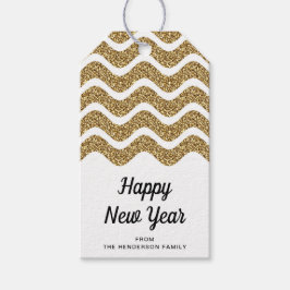 Elegant Faux Guld Glitter White Gott nytt år Presentetikett