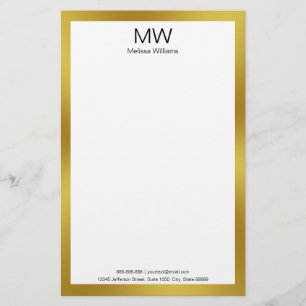 Elegant Faux Guld Gräns Monogram Business Brevpapper