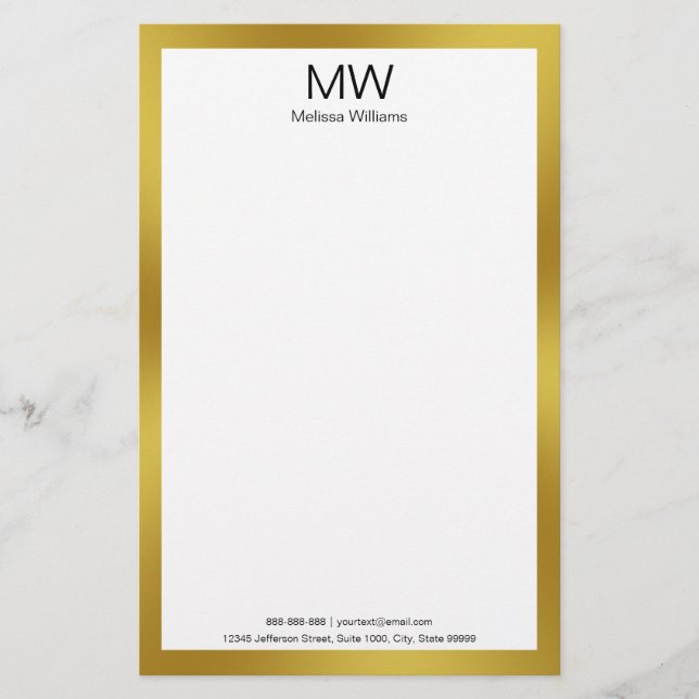 Elegant Faux Guld Gräns Monogram Business Brevpapper (Framsida)