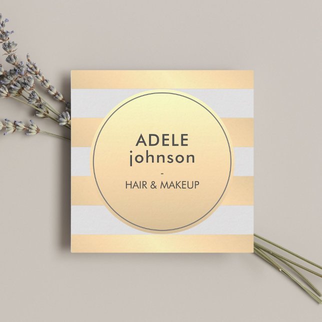 Elegant Faux Guld Grått Rand Beauty Hair Makeup Fyrkantigt Visitkort (Skapare uppladdad)
