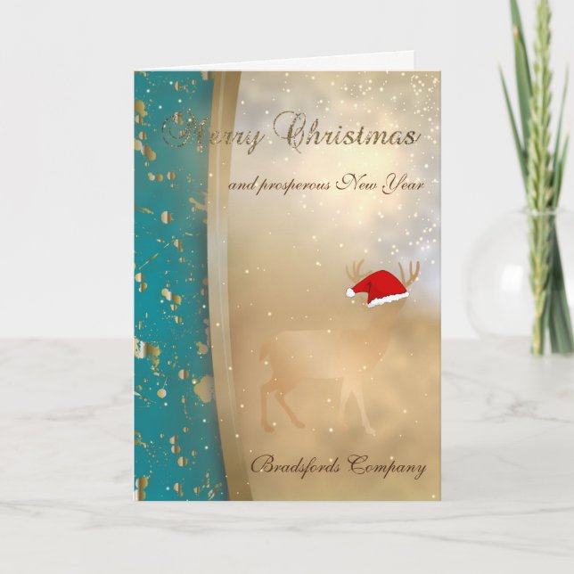 Elegant Faux Guld jultomte Hjort Santa Hat, företa Helgkort (Framsida)
