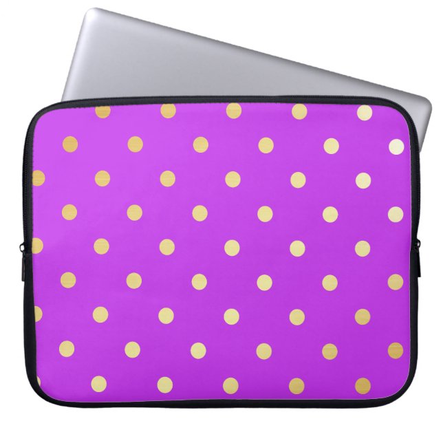 elegant faux guld lila polka dots laptop sleeve (Framsidan)