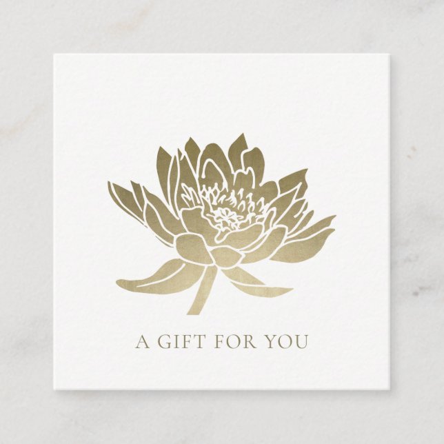 ELEGANT FAUX GULD LOTUS BLOMMIGT GIFT CERTIFICATE FYRKANTIGT VISITKORT (Framsida)