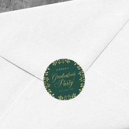 Elegant Faux Guld Löv Grönt Studentfest Runt Klistermärke