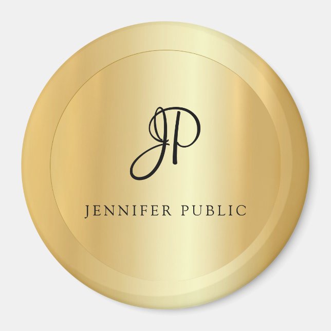 Elegant Faux Guld-mall Monogram Modern stor Magnet (Framsidan)