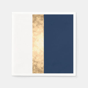 elegant faux guld, marinblå, vit rand pappersservett