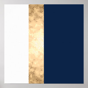 elegant faux guld, marinblå, vit rand poster
