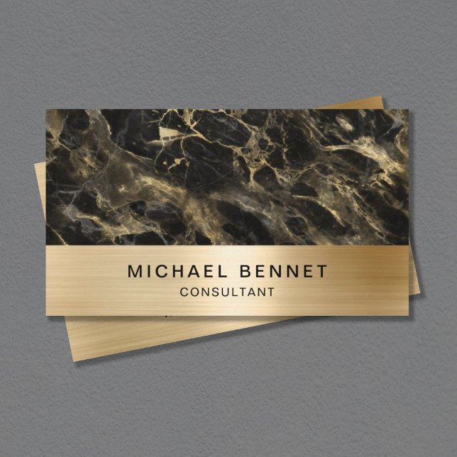 Elegant Faux Guld Metallic Black Marble Consultant Visitkort (Skapare uppladdad)