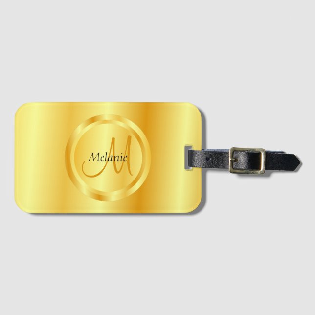 Elegant Faux Guld Modern Monogramme-mall Bagagebricka (Framsida horisontal)