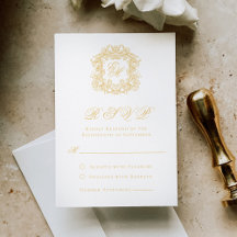 Elegant Faux Guld Monogram Vapensköld Script Bröll