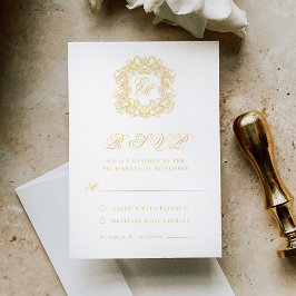 Elegant Faux Guld Monogram Vapensköld Script Bröll OSA Kort